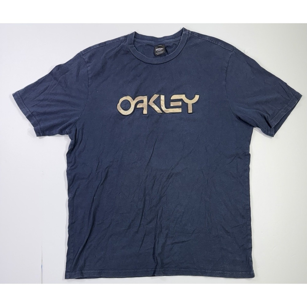 Oakley Custom Fit Logo T‎ Shirt Navy Blue Graphic Tee Men's XL